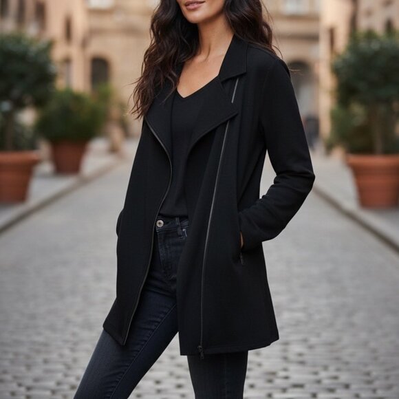 Eileen Fisher Stretch Crepe Moto Jacket – Black (XL) - Picture 1 of 8